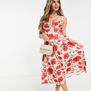ASOS Design Cowl Neck Corsetted MIDI Dress Floral